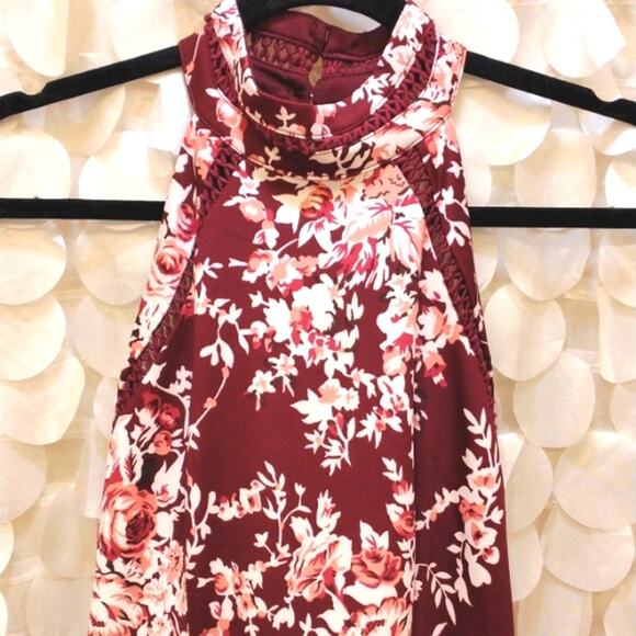 B. Darlin Floral Fit & Flare Mini Dress Sz 3 /4 Red Sleeveless Prom Wedding Glam - Picture 9 of 14